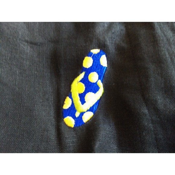 Deane & White 100% Linen‎ Pants Black Cropped Embroidered Flip Flops Womens 8 - Picture 9 of 16